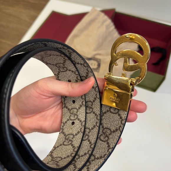Gucci GG Marmont black gold tan reversible women’s belt - Picture 4 of 13